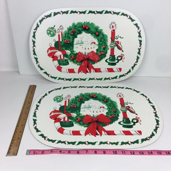 Vtg Lot of 7 Christmas Holiday Winter Vinyl Placemats Kitchen Dinner Dining READ - Picture 5 of 9